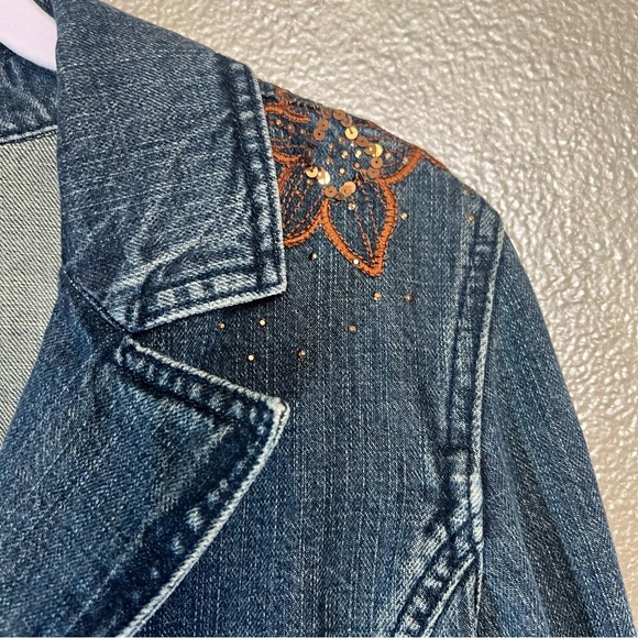 Christopher & Banks Blue Denim Jacket with Floral Accents - Picture 7 of 12